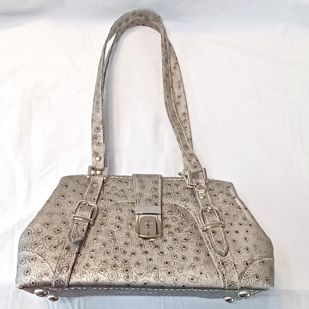 Vintage 2000's Designs by Paolo 10514 Silver Faux Croc Doctor's Bag Style Purse